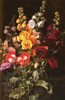約翰 勞倫茨 延森 A Still Life Of Hollyhocks And Poppies 約翰 勞倫茨 延森 A Still Life Of Hollyhocks And Poppies